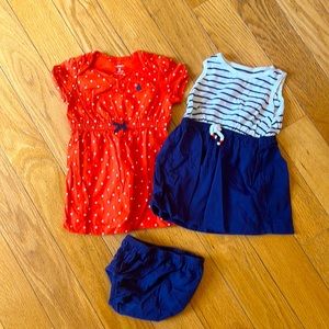 Lot of 2 Carter's Baby Girl's Dresses Size 9 Months